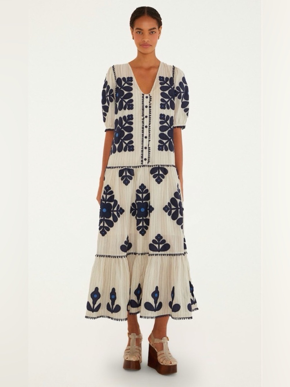 Farm Rio: Blue And Off-white Cut
Work Maxi Dress